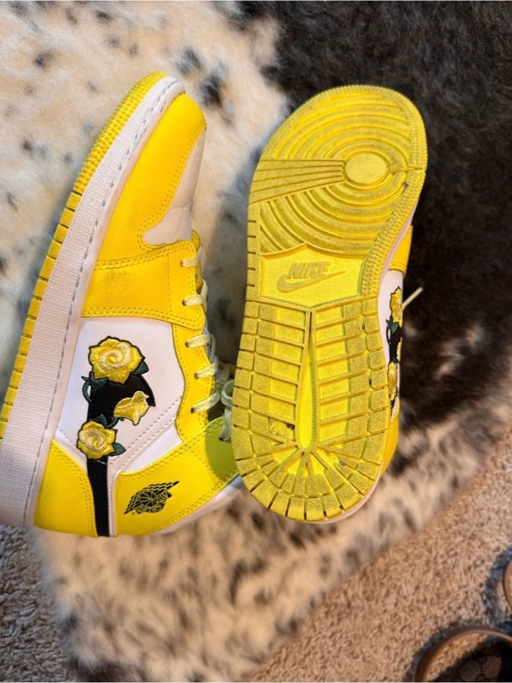 Jordan Kids Yellow and White Floral Mid-Top Sneakers